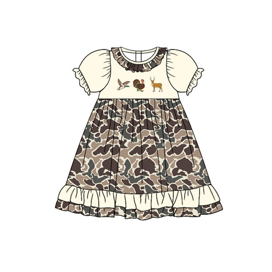 GSD1353 duck deer turkey girl short sleeves girl dress preorder 202405 sibling