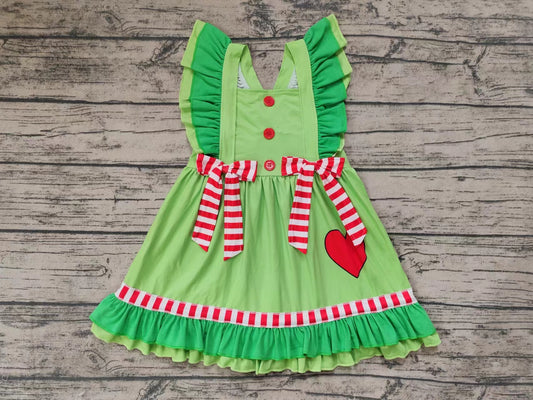 GSD1356  Green love bow ruffle girl dress preorder 202407