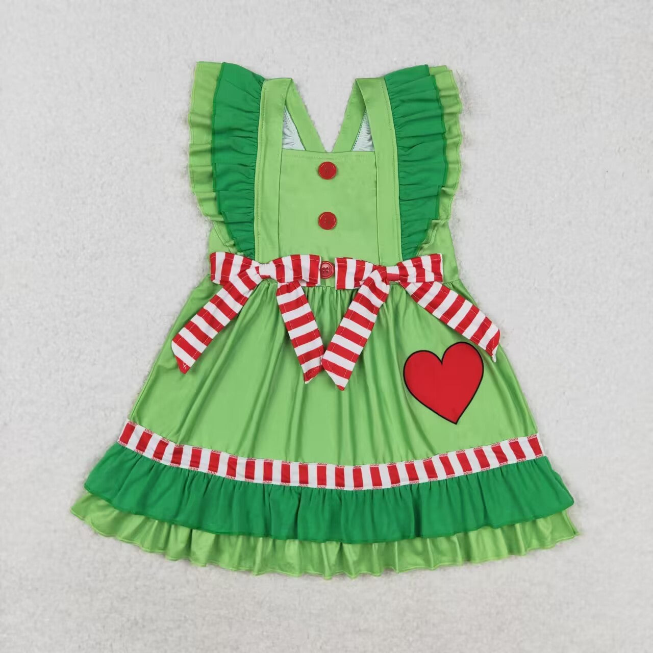 GSD1356  Green love bow ruffle girl dress 202408 RTS