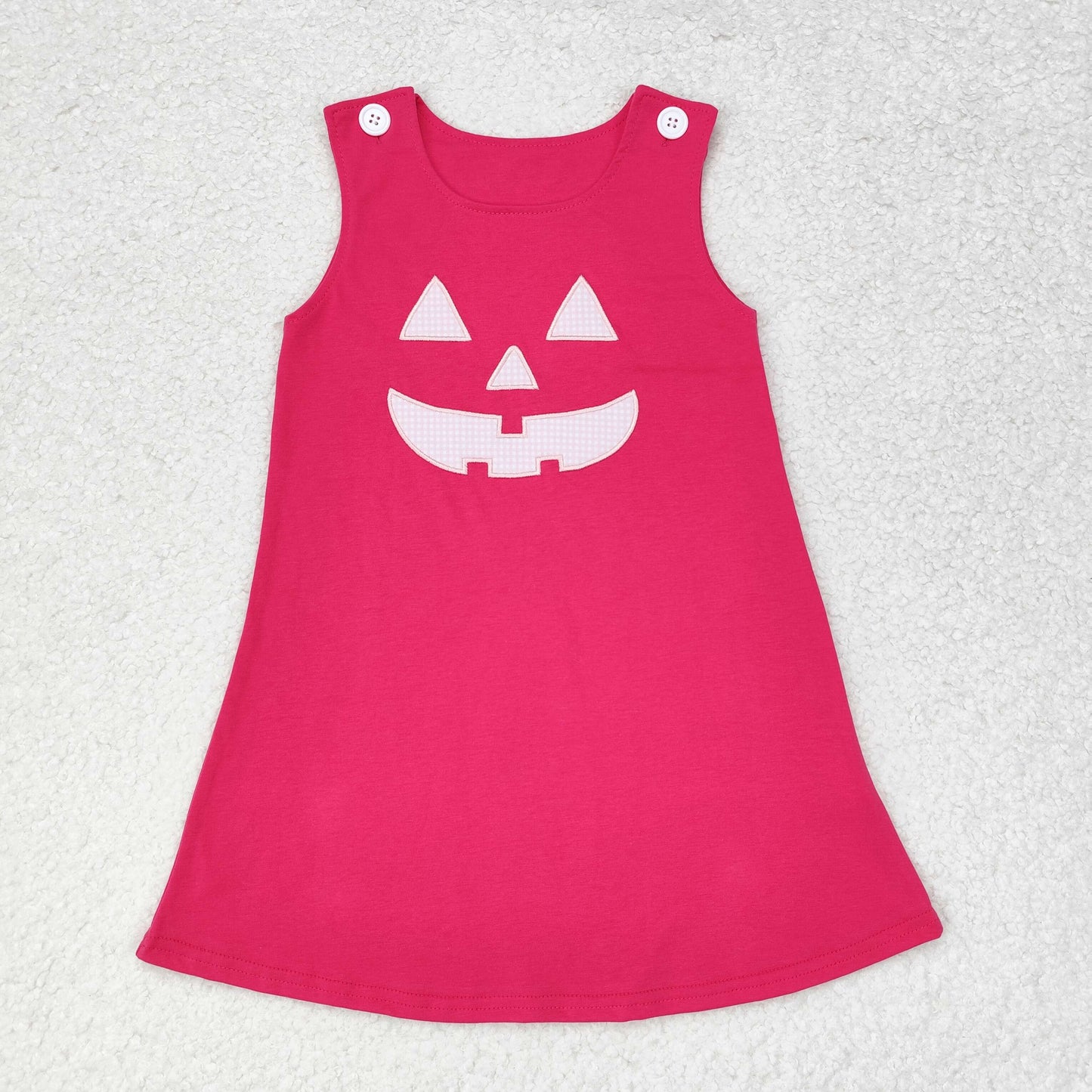 GSD1361 Halloween embroidery pumpkin smile face  pink dress  202407 RTS