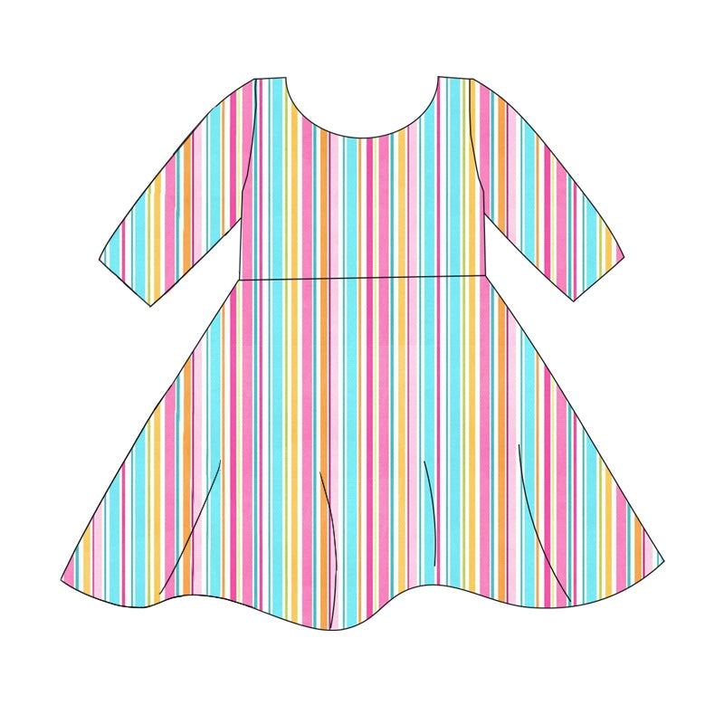 GSD1366 colorful  stripe girl dress preorder 202406