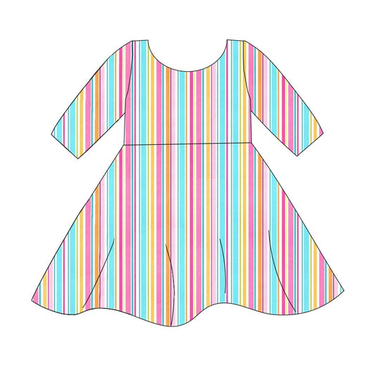 GSD1366 colorful  stripe girl dress preorder 202406