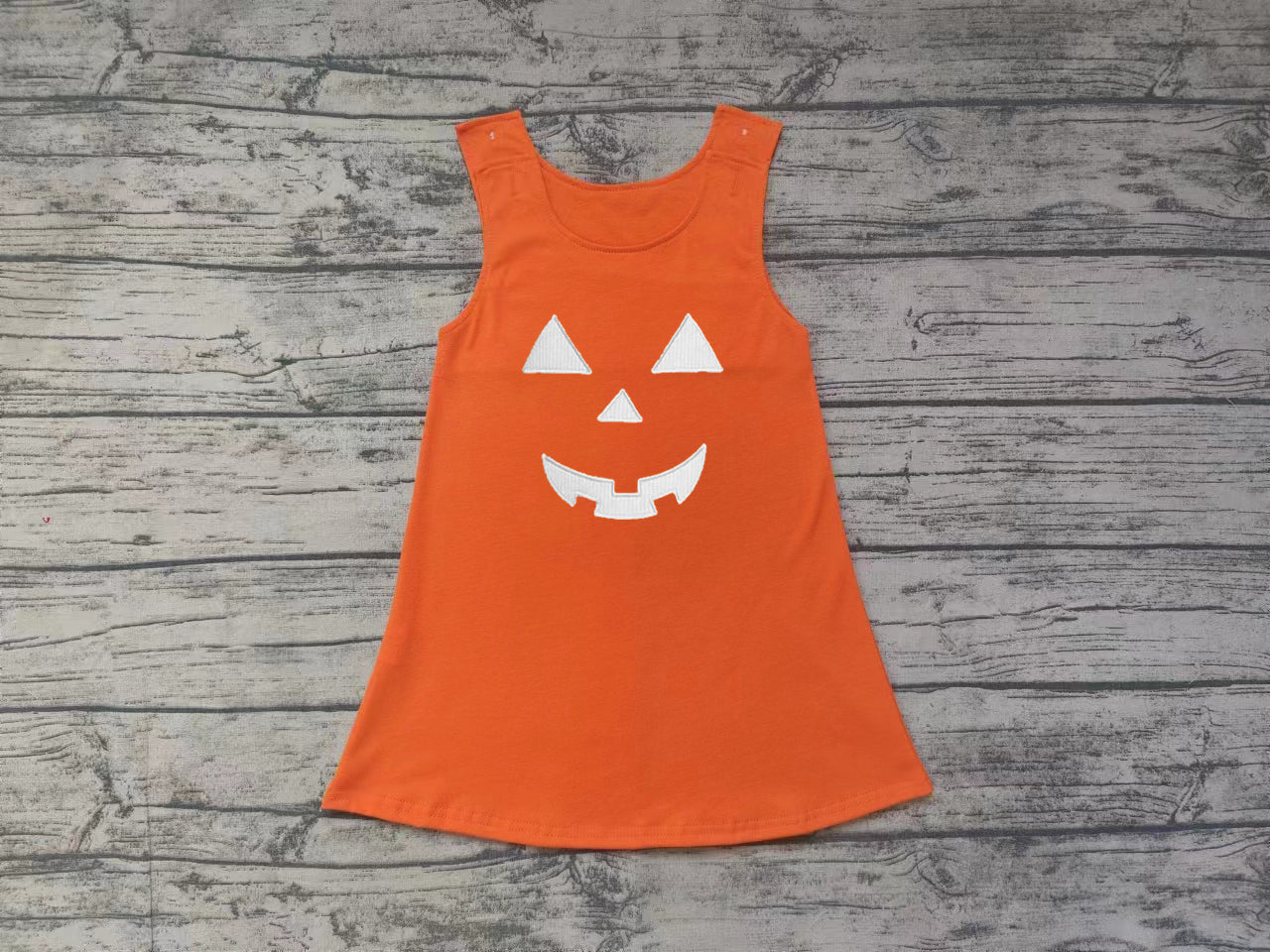 GSD1376 Halloween embroidery pumpkin smile face  orange dress preorder 202407