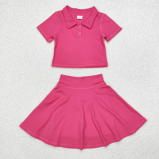 athletic dress skirt solid color yoga cotton sibling pink GSD1391  girl dress 202410 RTS