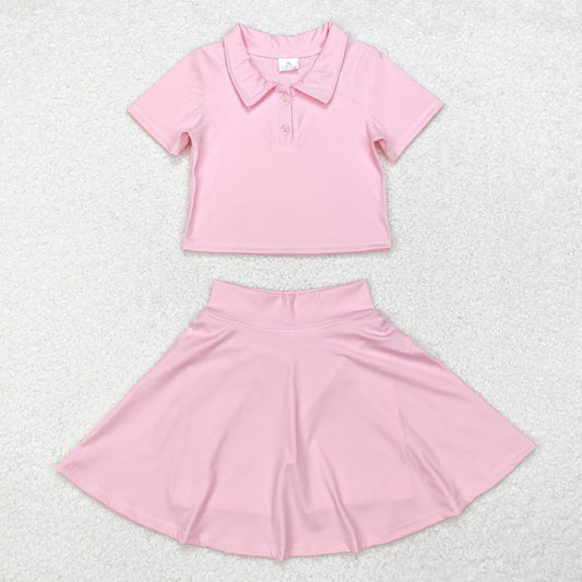 athletic dress skirt yoga sports clothes solid color cotton sibling pink GSD1393  girl dress  202410 RTS