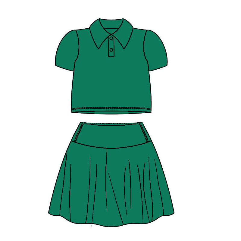 athletic dress solid yoga color cotton sibling green GSD1395  girl dress preorder 202407