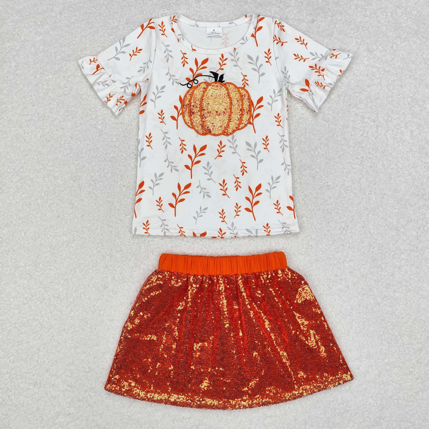 GSD1437 Embroidery Halloween sequin orange skirt western short sleeve girl skirt outfit 202409 sibling