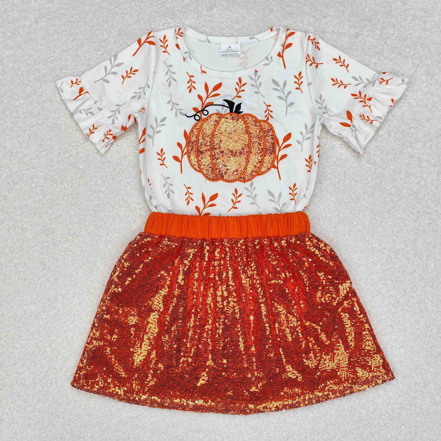 GSD1437 Embroidery Halloween sequin orange skirt western short sleeve girl skirt outfit 202409 sibling