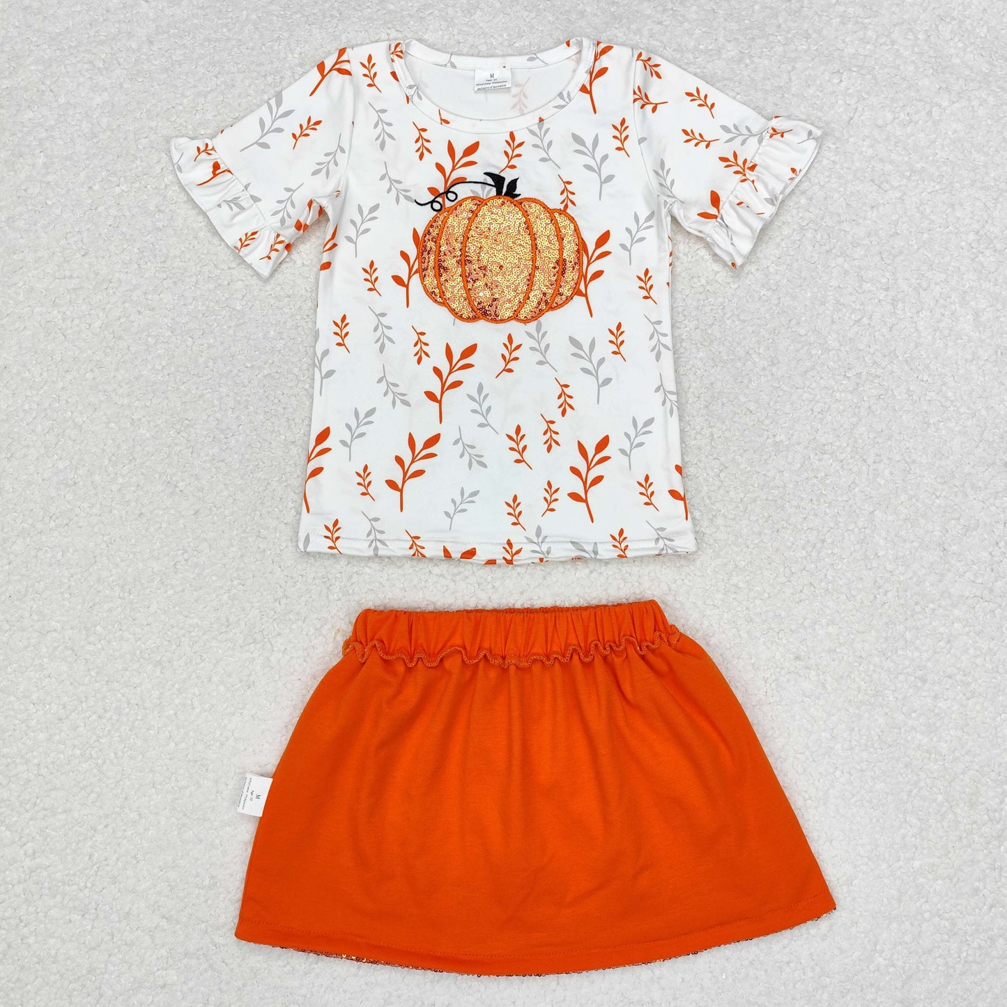 GSD1437 Embroidery Halloween sequin orange skirt western short sleeve girl skirt outfit 202409 sibling