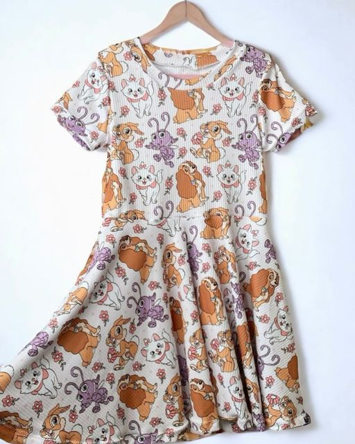 cartoon dog cat flowers  GSD1402 girl dress preorder 202407