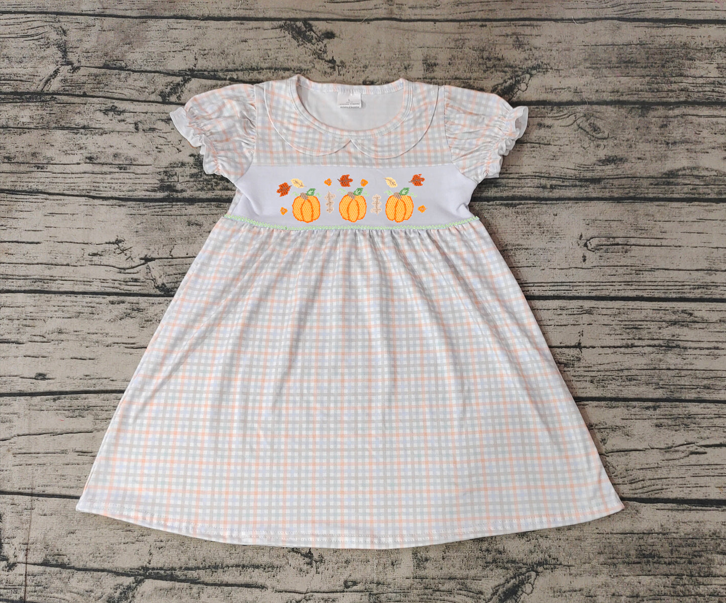 GSD1420 embroidery Halloween pumpkin sibling girl dress  202409