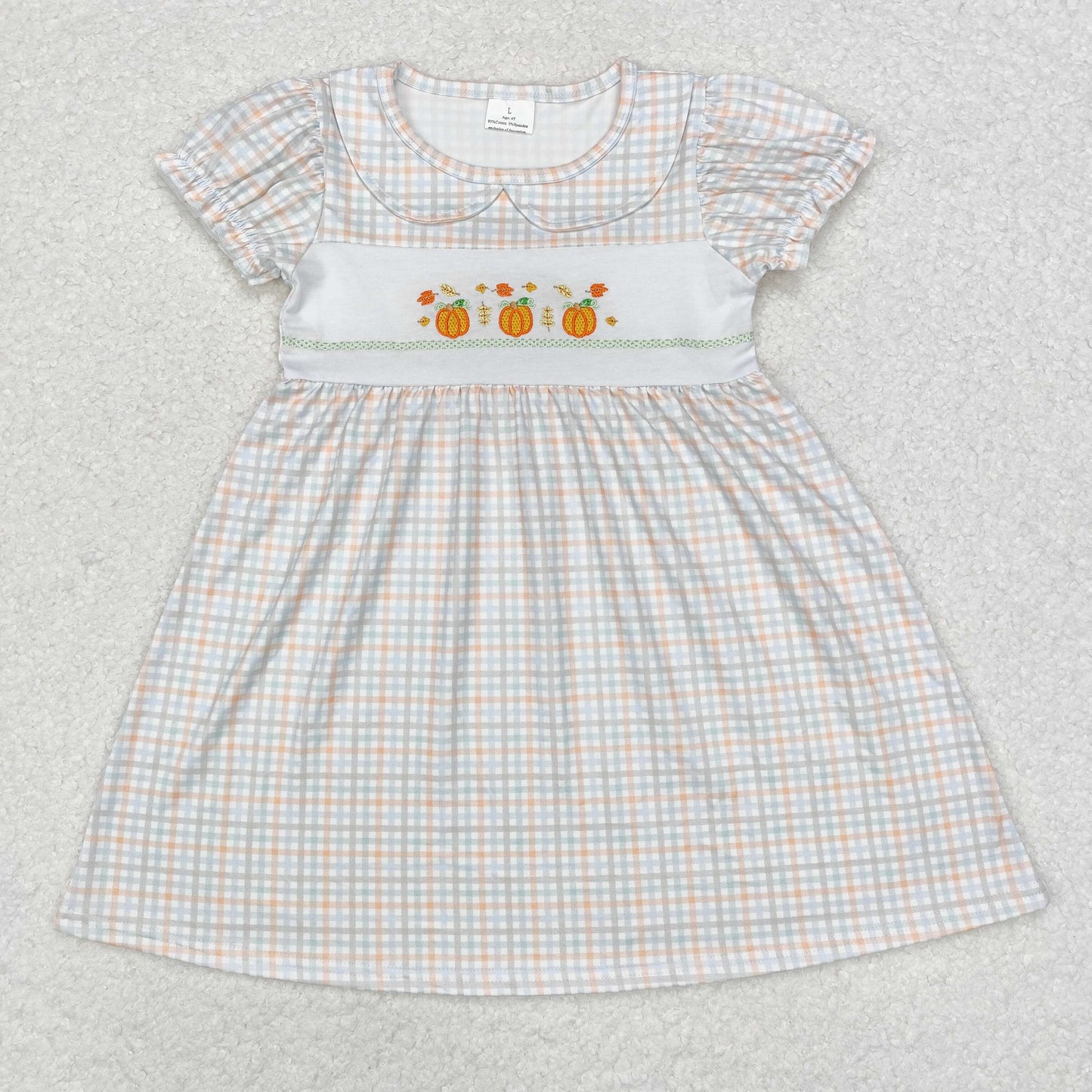 GSD1420 embroidery Halloween pumpkin sibling girl dress  202409