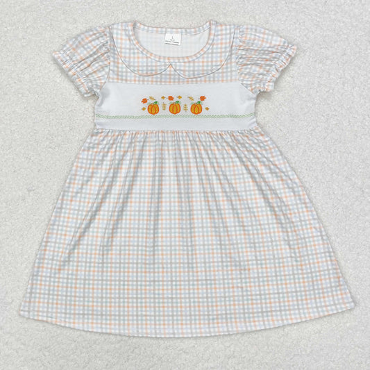 GSD1420 embroidery Halloween pumpkin sibling girl dress  202409