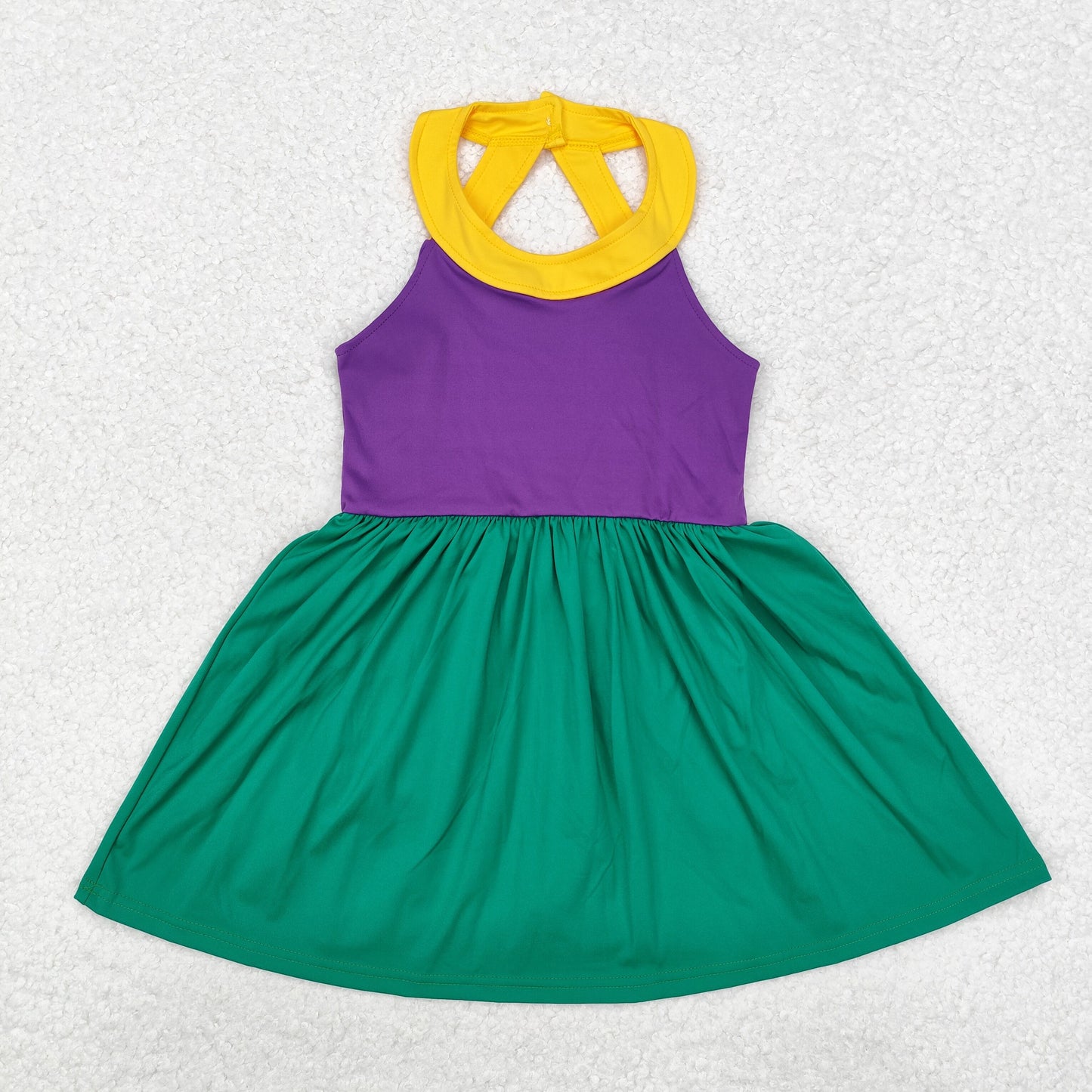 GSD1433 RTS  Mardi Gras  colored athletic short sleeves girl dress sibling 202412