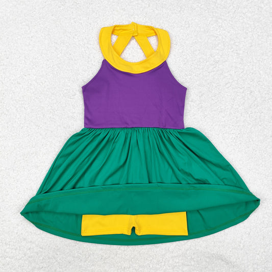 GSD1433 RTS  Mardi Gras  colored athletic short sleeves girl dress sibling 202412