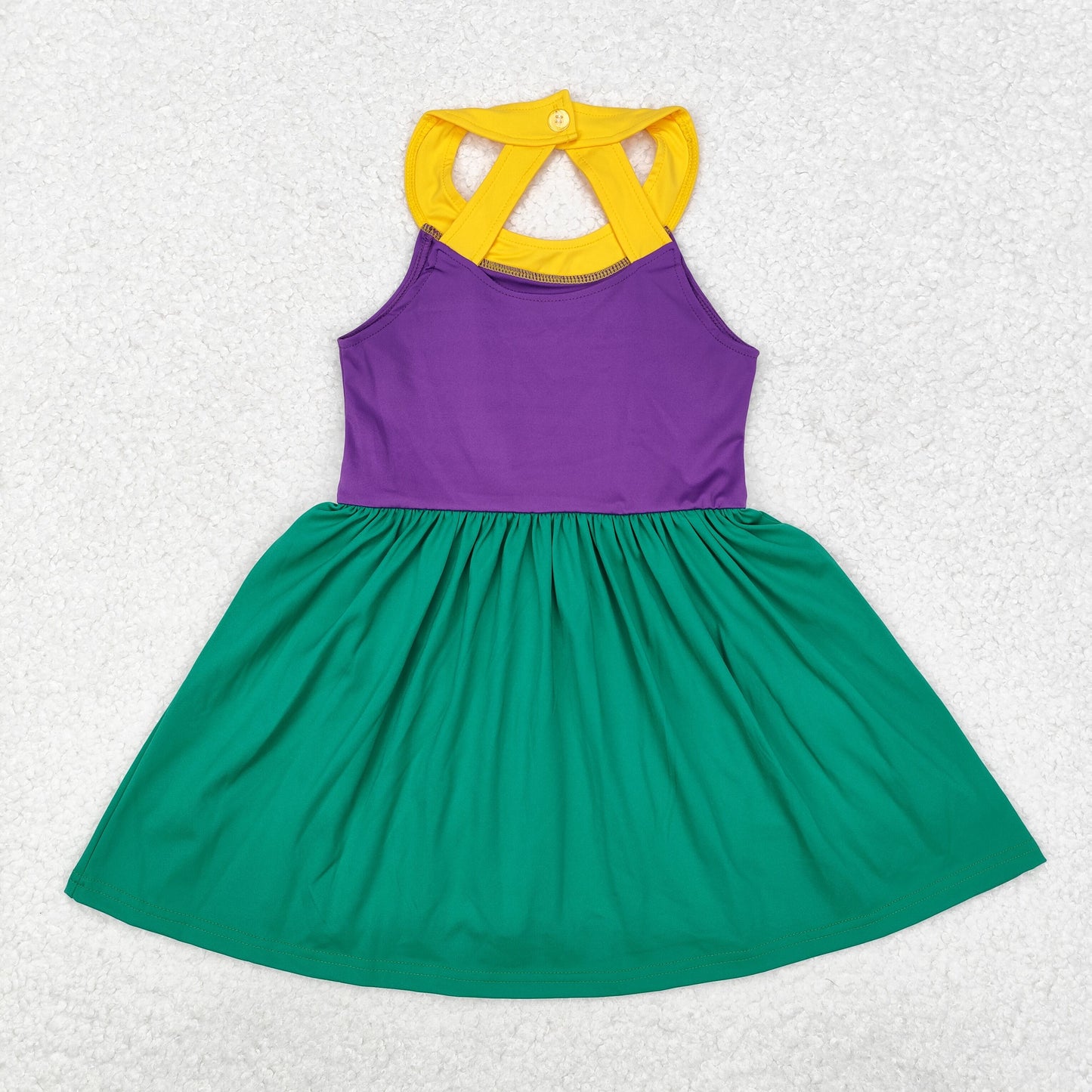 GSD1433 RTS  Mardi Gras  colored athletic short sleeves girl dress sibling 202412