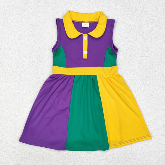 GSD1434 Mardi Gras  colored athletic short sleeves girl dress sibling 202411 RTS