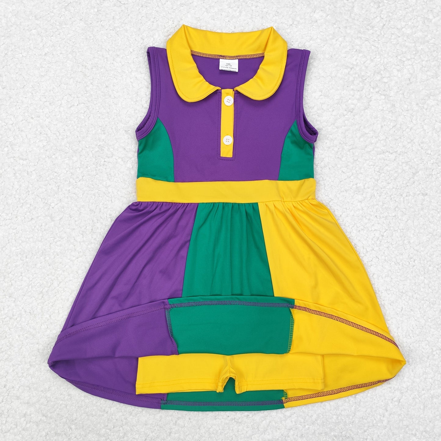 GSD1434 Mardi Gras  colored athletic short sleeves girl dress sibling 202411 RTS