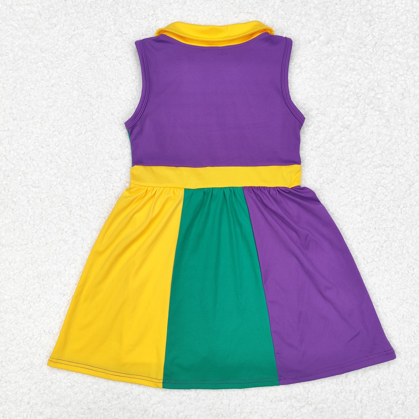 GSD1434 Mardi Gras  colored athletic short sleeves girl dress sibling 202411 RTS