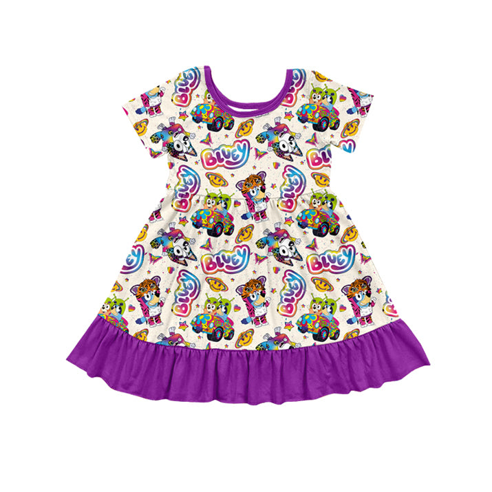 GSD1472 bluey dog butterfly purple love  girl dress  202410 preorder