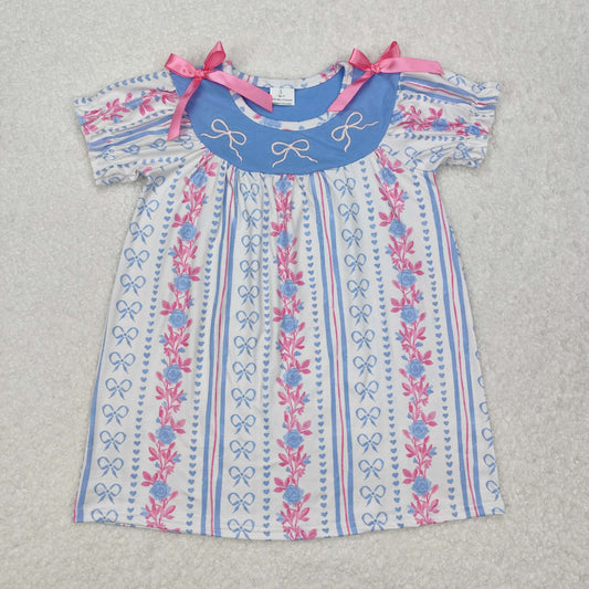 GSD1520 Embroidery bow stripe girl dress sibling 202412 RTS