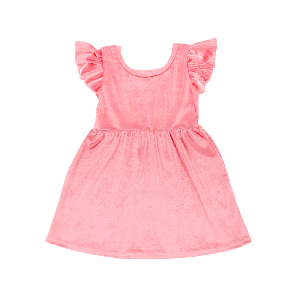 GSD1542 solid pink cotton nshort sleeves girl dress preorder 202411