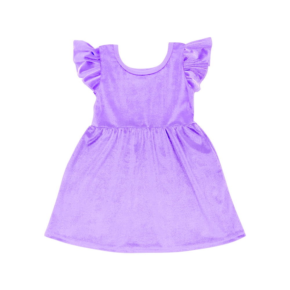 GSD1543 solid purple cotton nshort sleeves girl dress preorder 202411