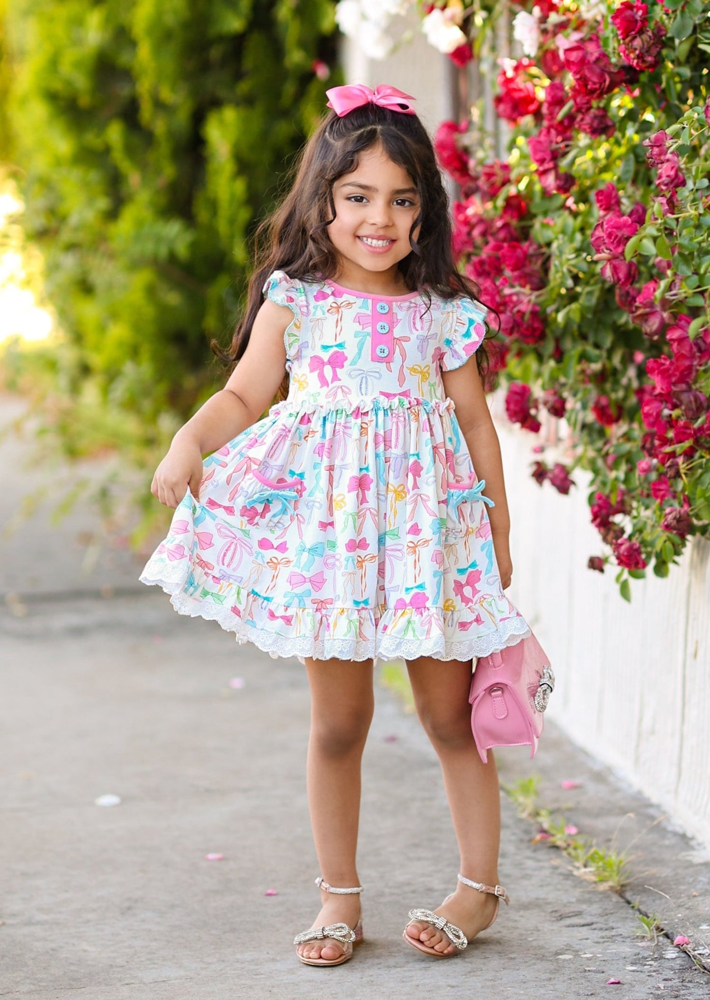 GSD1575 western bow ruffle short sleeves girl dress preorder 202411