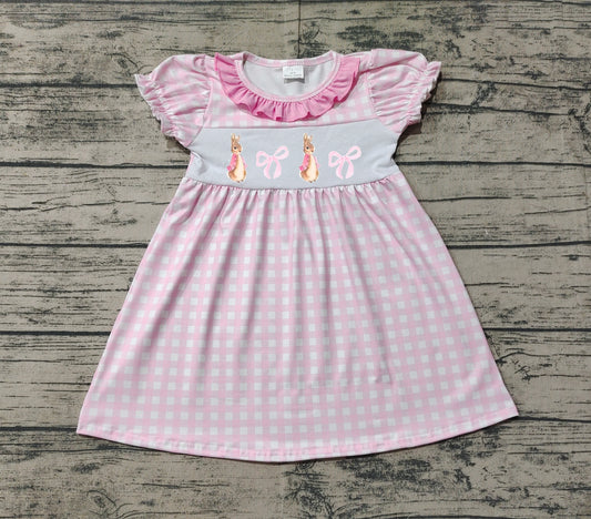 GSD1583 Easter bunny bow embroidery western boat short sleeves girl dress 202412 preorder