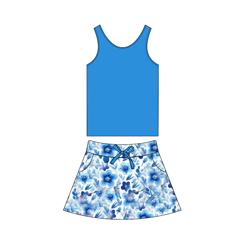 GSD1595 blue vest flowers girl lining shorts dress 202412 preorder