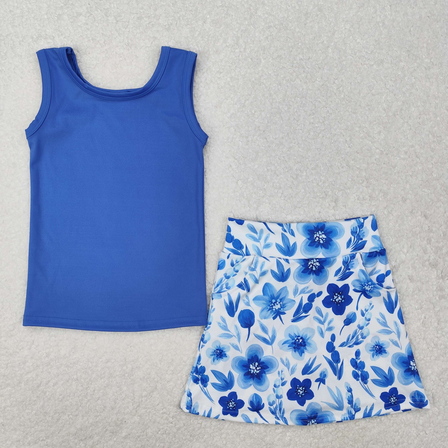 GSD1595 blue vest flowers girl lining shorts dress 202501 RTS