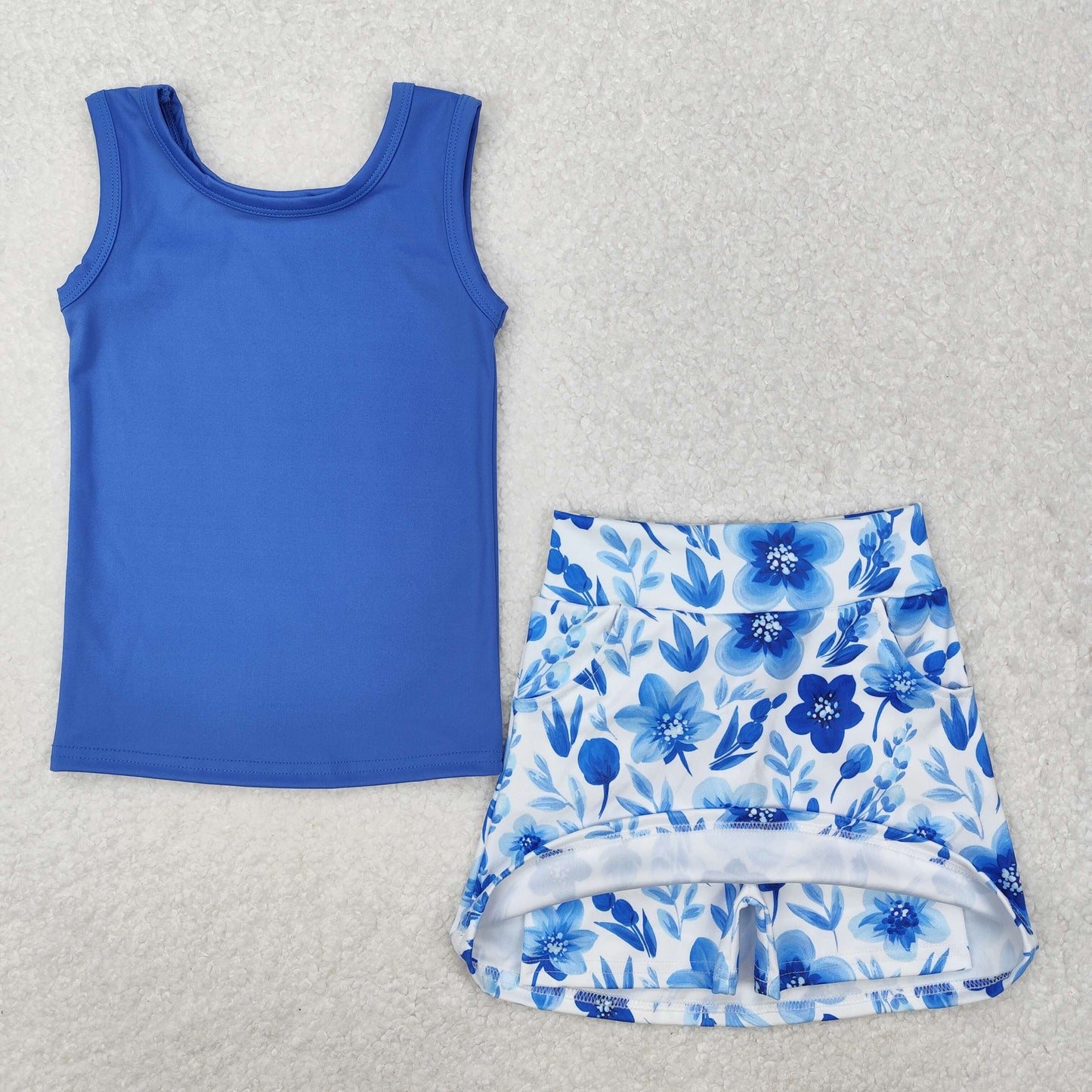 GSD1595 blue vest flowers girl lining shorts dress 202501 RTS