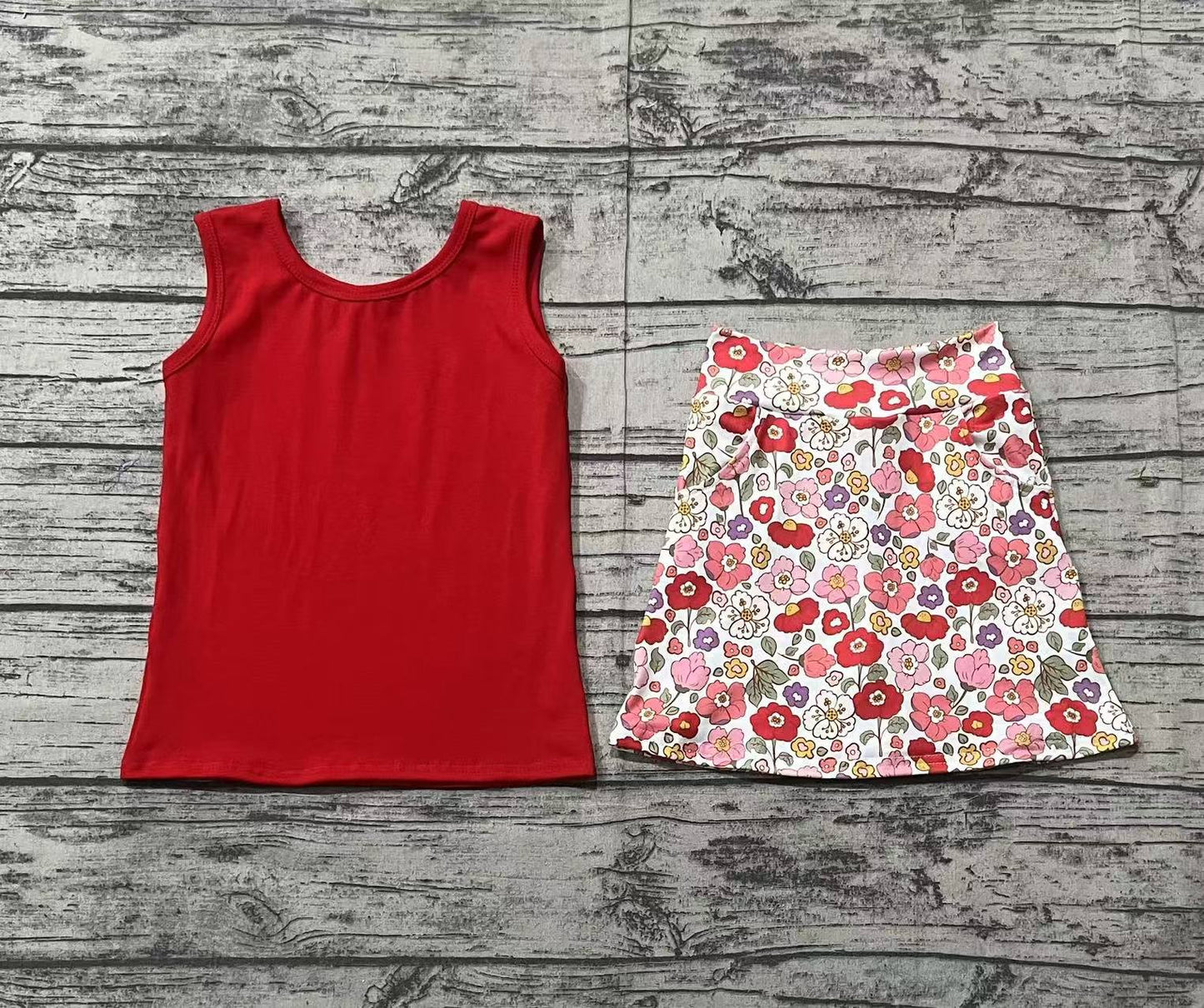 GSD1598 yoga vest red flowers girl lining shorts dress 202412 preorder