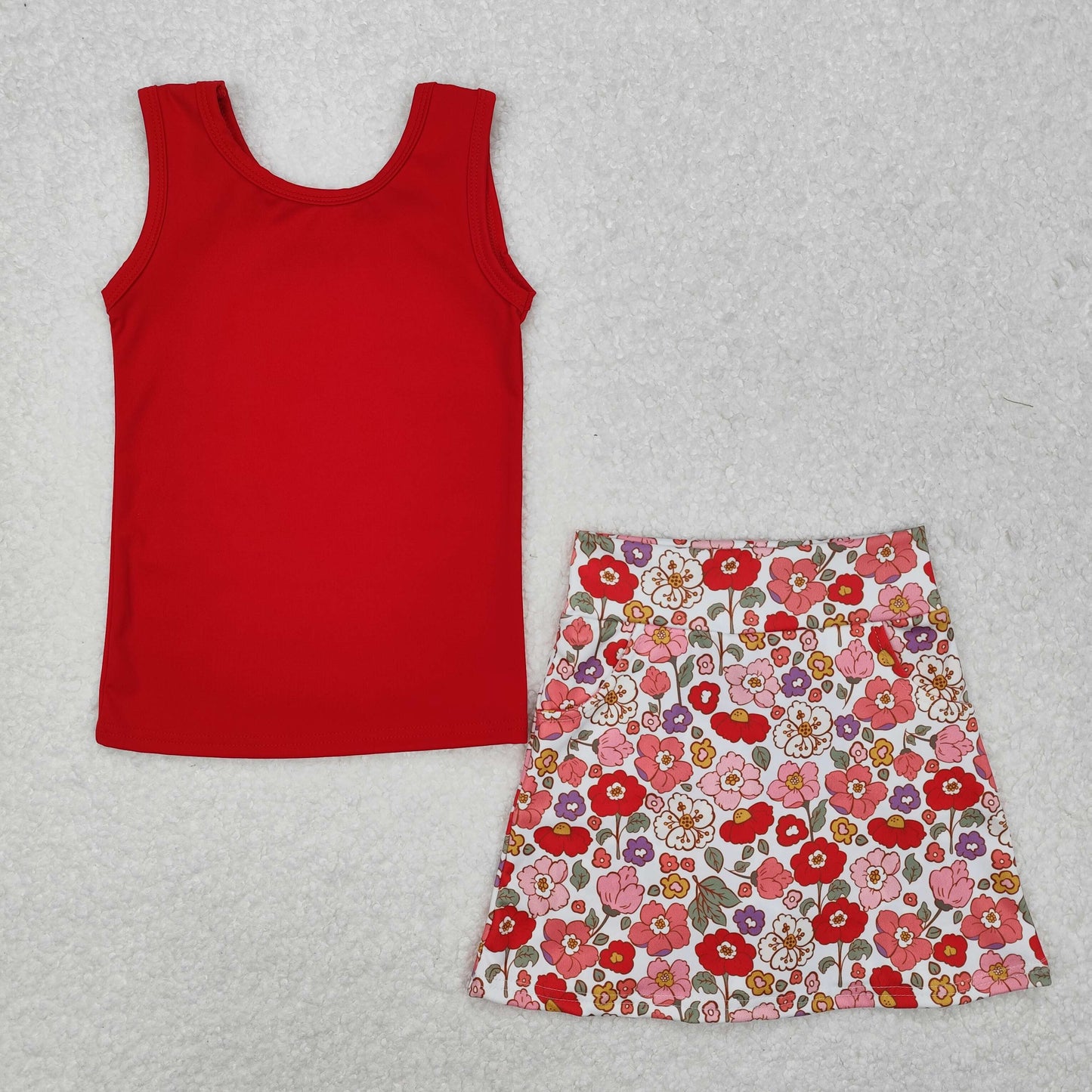 GSD1598 yoga RED flower cotton girl outfit 202501 RTS