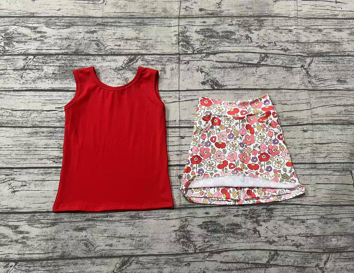 GSD1598 yoga vest red flowers girl lining shorts dress 202412 preorder