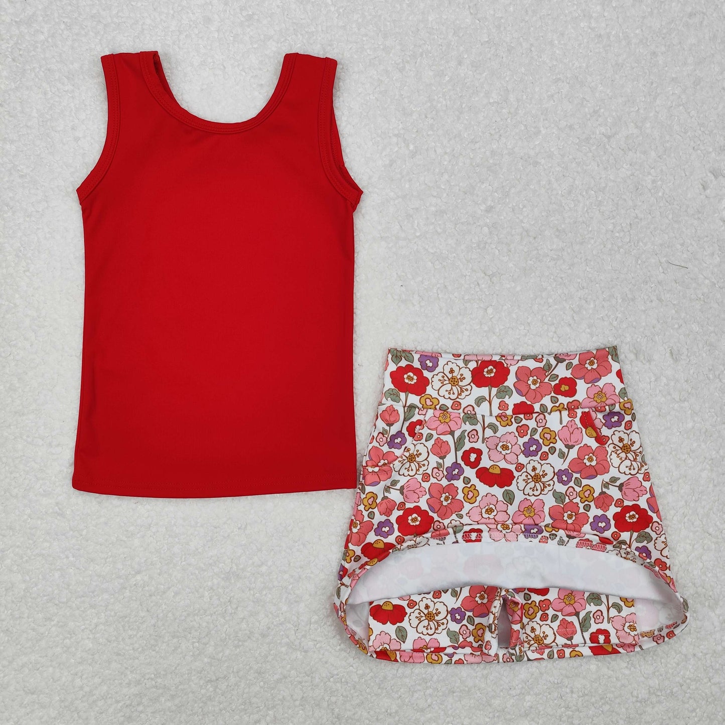 GSD1598 yoga RED flower cotton girl outfit 202501 RTS