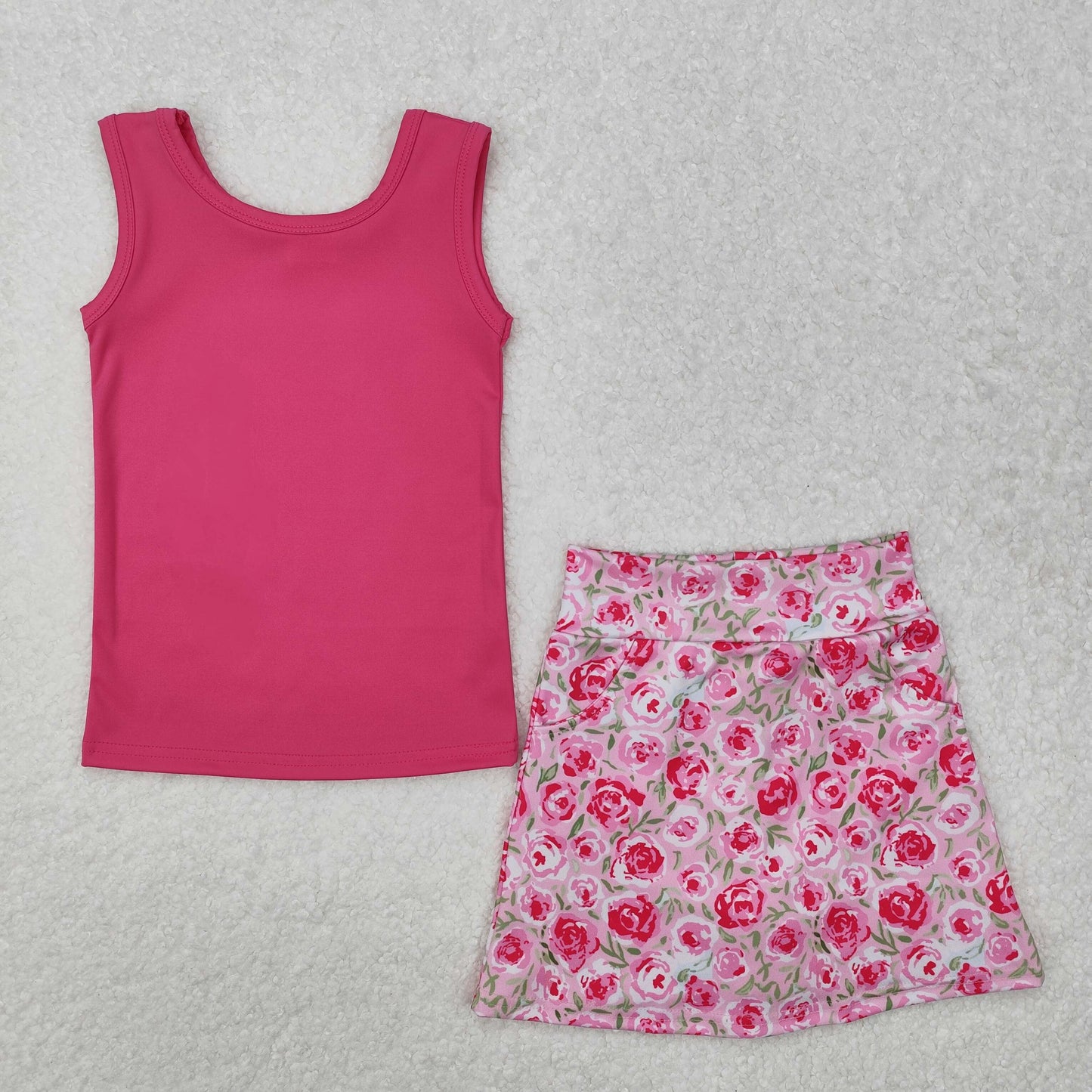 GSD1599 yoga vest rose flowers girl lining shorts dress 202501 RTS