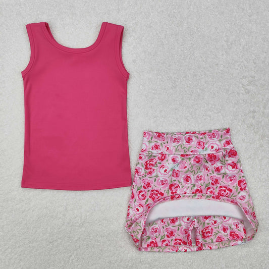 GSD1599 yoga vest rose flowers girl lining shorts dress 202501 RTS