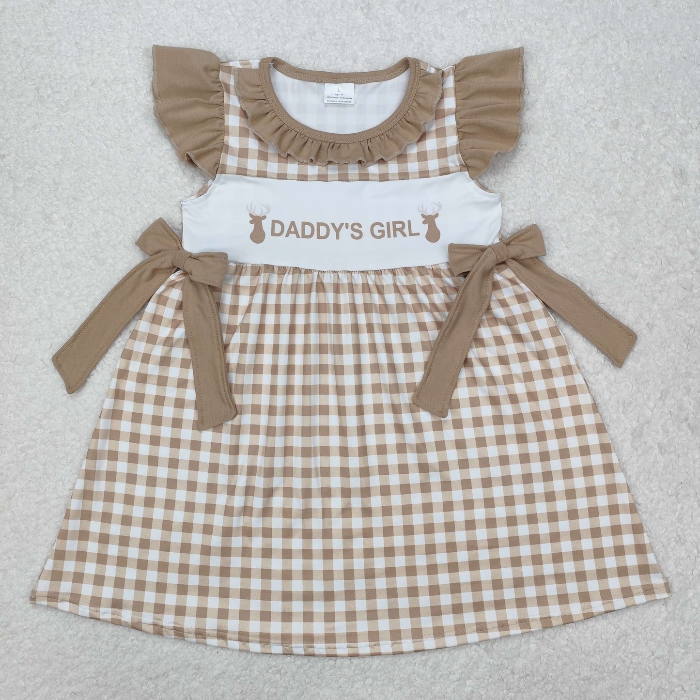 GSD1607 embroidery plaid deer Daddy's girl dress 202501  RTS