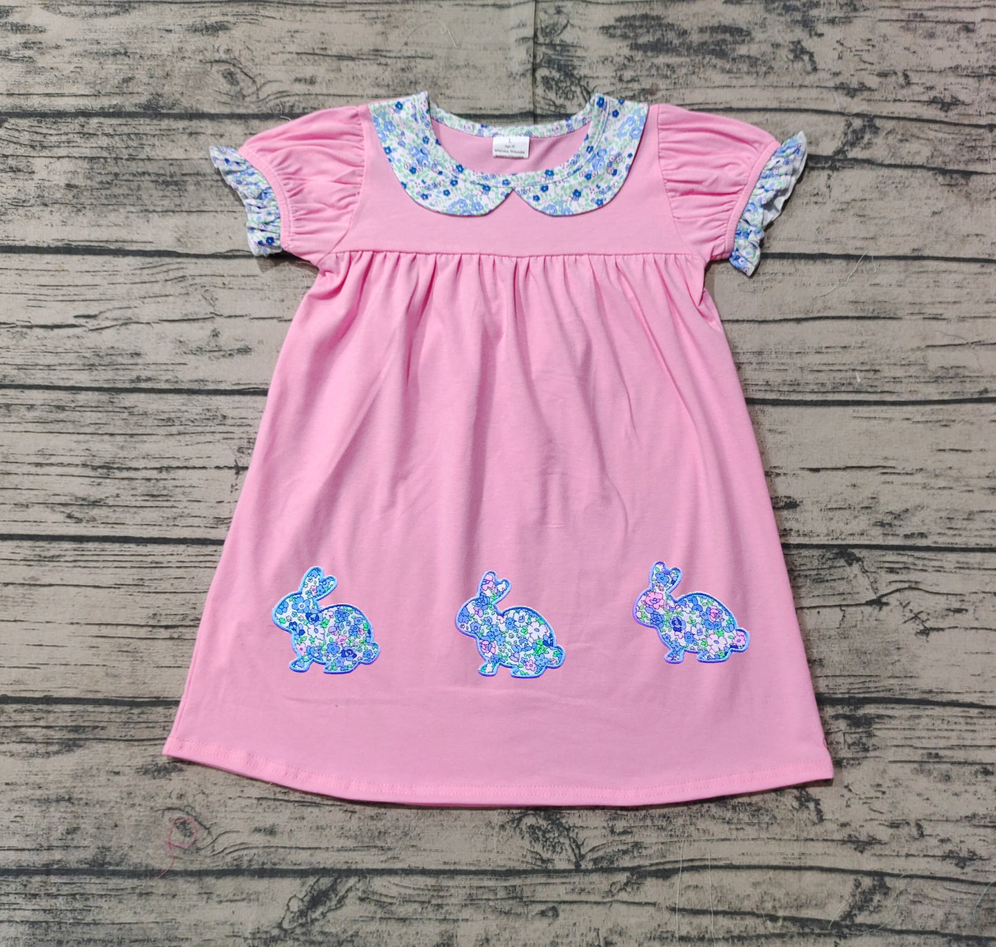 GSD1615 Easter bunny  embroidery western boat short sleeves girl dress 202412 preorder