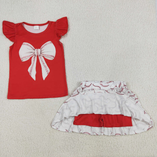 GSD1722 baseball bow flowers short sleeves skirt girl dress 202501 RTS
