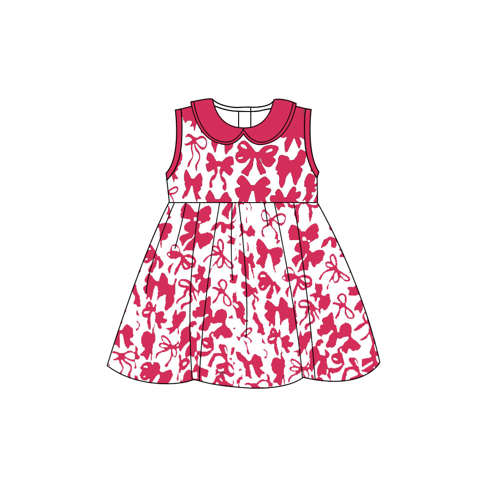 GSD1759 red bow sibling girl dress 202412 preorder