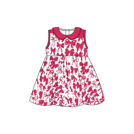 GSD1759 red bow sibling girl dress 202412 preorder