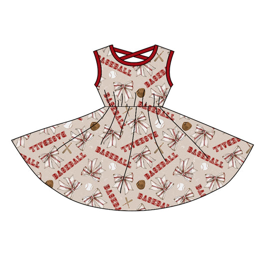 GSD1762 baseball bow sibling girl dress 202412 preorder