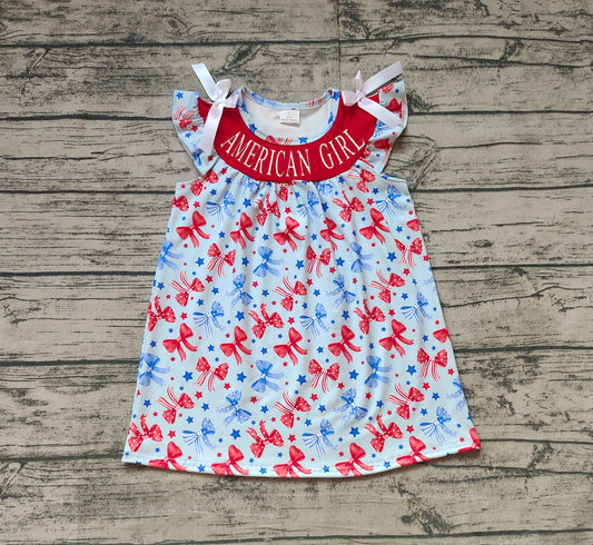 GSD1827 4th July bow short sleeves girl dress preorder 202501