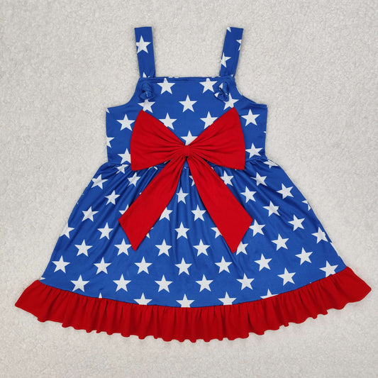 GSD1854 bow 4th July star girl dress 202501 preorder