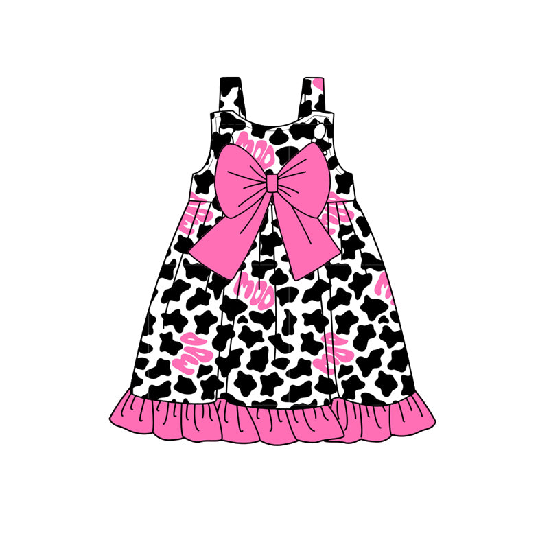 GSD1886 bow hot pink leopard flower Dress  preorder dress 202501
