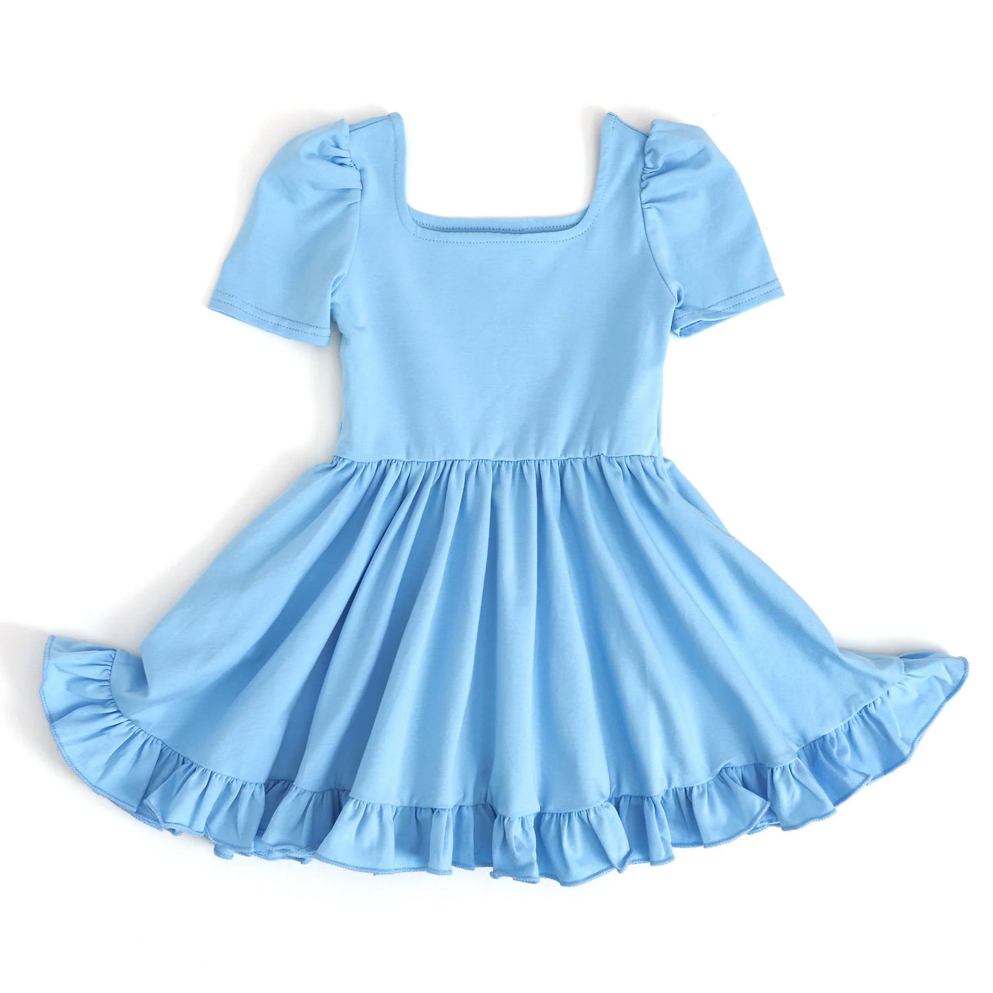 GSD1915 blue cotton short sleeves girl dress 202405 preorder