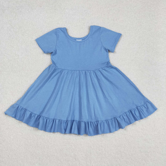 GSD1915 blue cotton short sleeves girl dress 202502 RTS