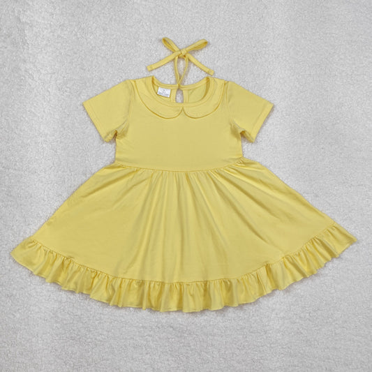 GSD1916 yellow cotton short sleeves girl dress 202502 RTS